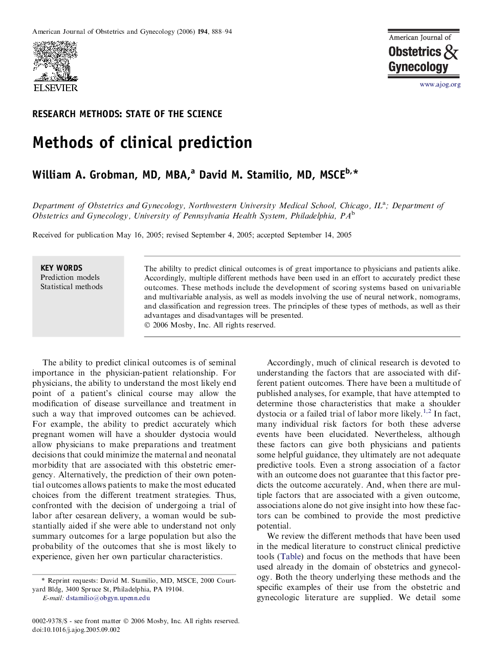 Methods of clinical prediction