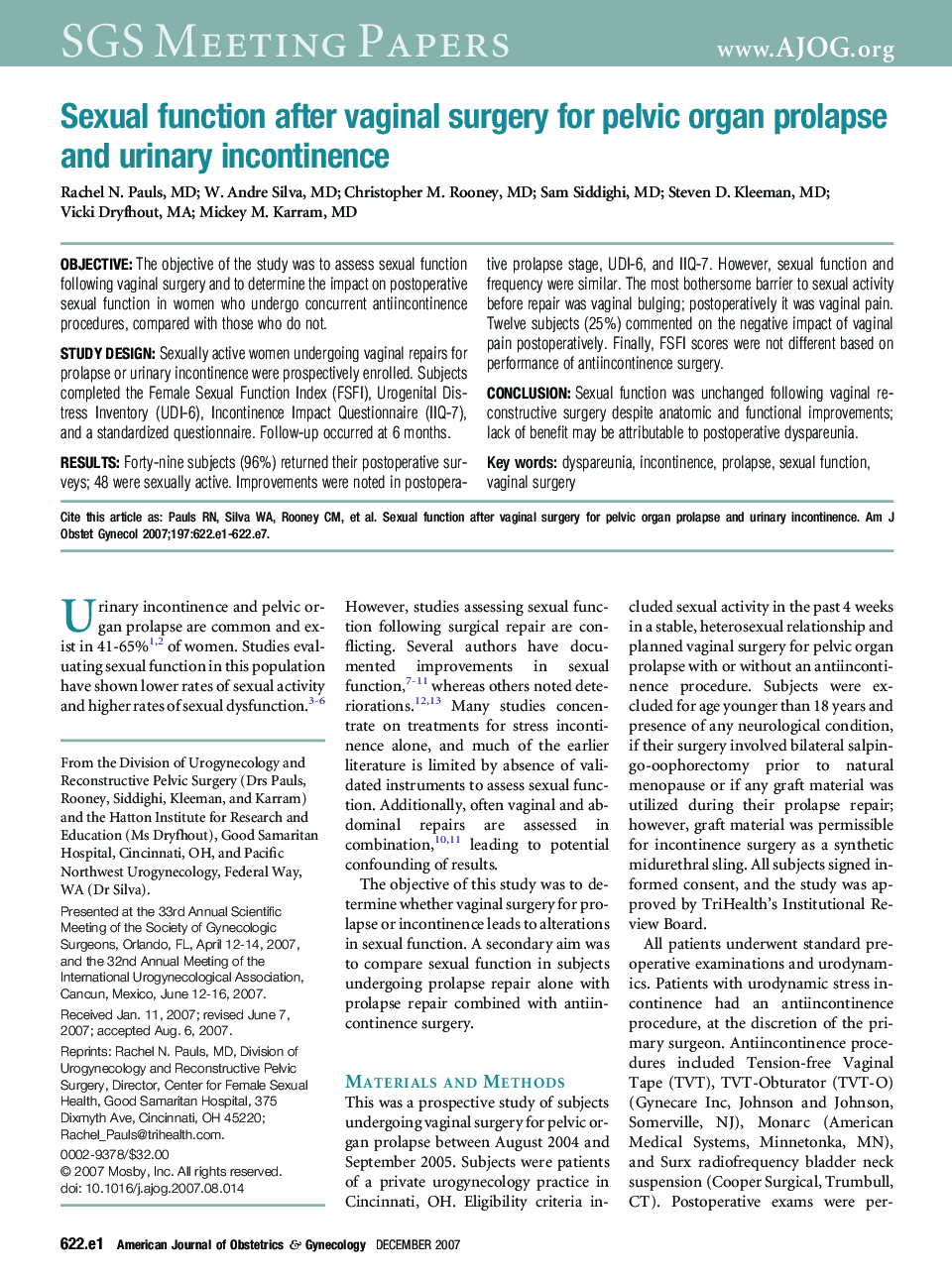 Sexual function after vaginal surgery for pelvic organ prolapse and urinary incontinence