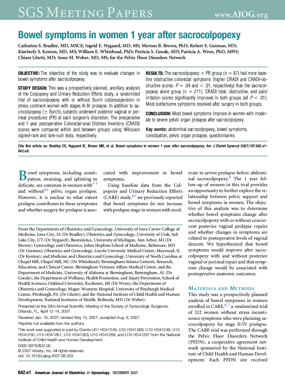 Bowel symptoms in women 1 year after sacrocolpopexy