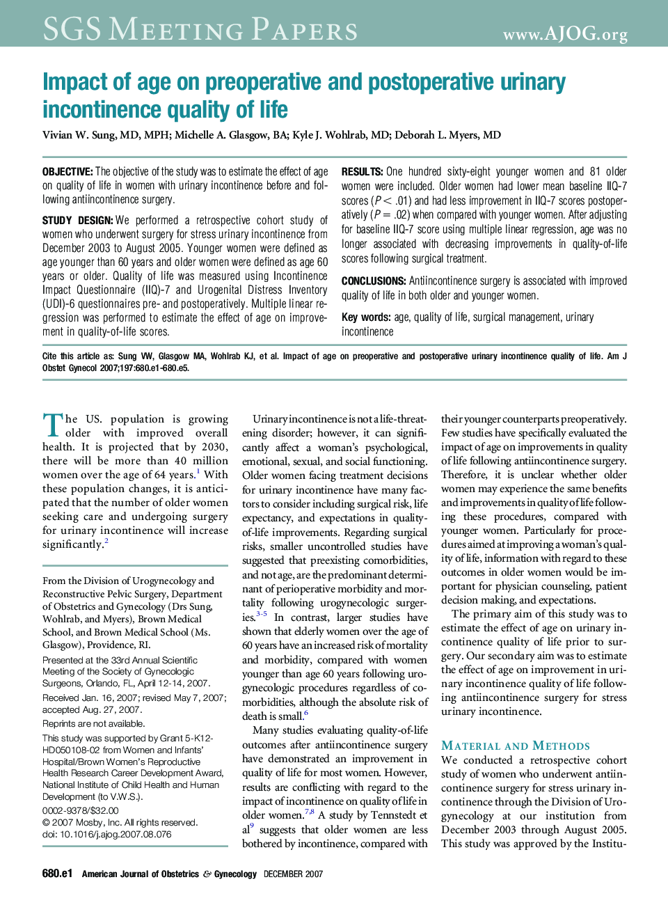 Impact of age on preoperative and postoperative urinary incontinence quality of life