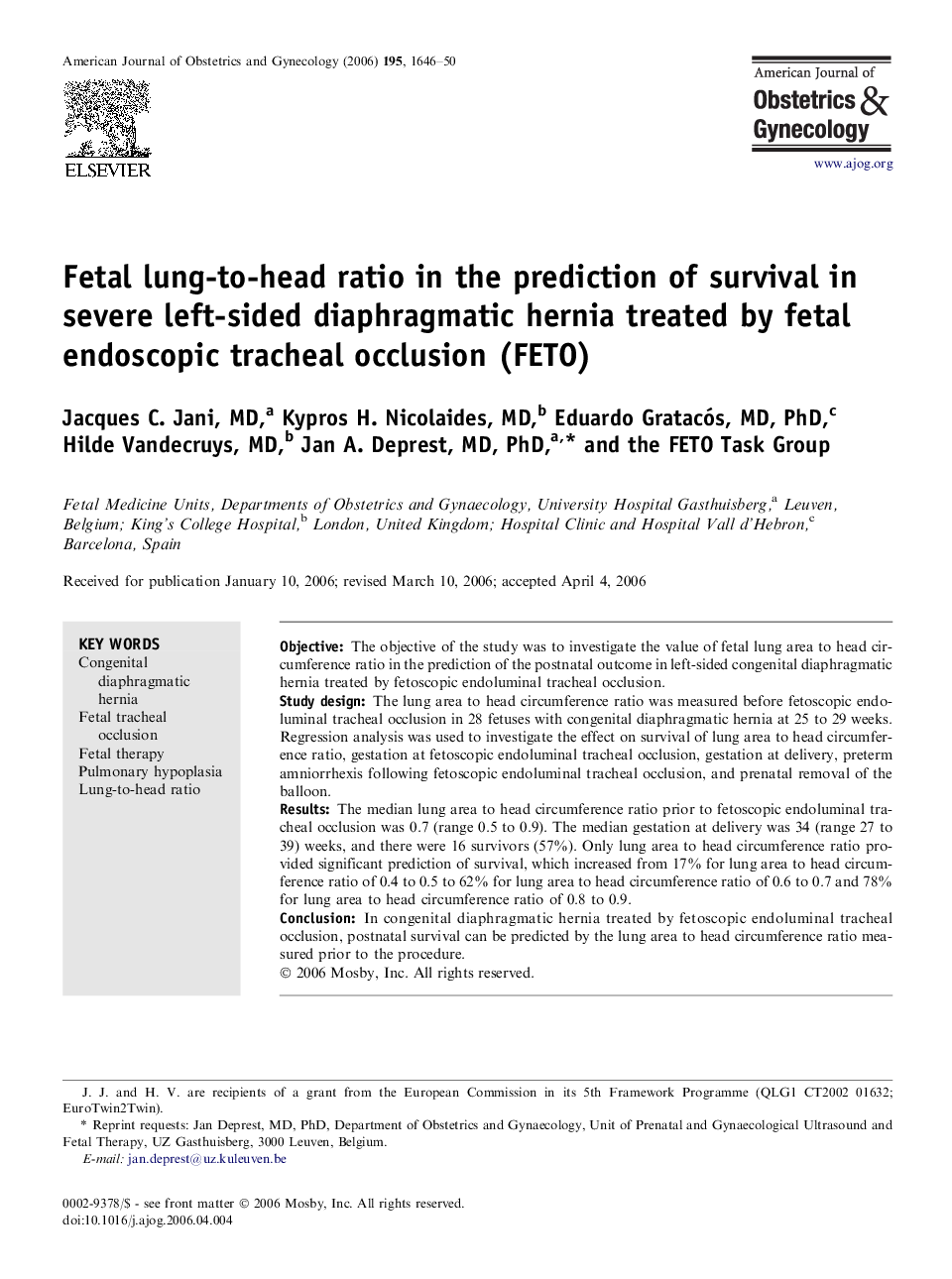 Fetal lung-to-head ratio in the prediction of survival in severe left-sided diaphragmatic hernia treated by fetal endoscopic tracheal occlusion (FETO) 