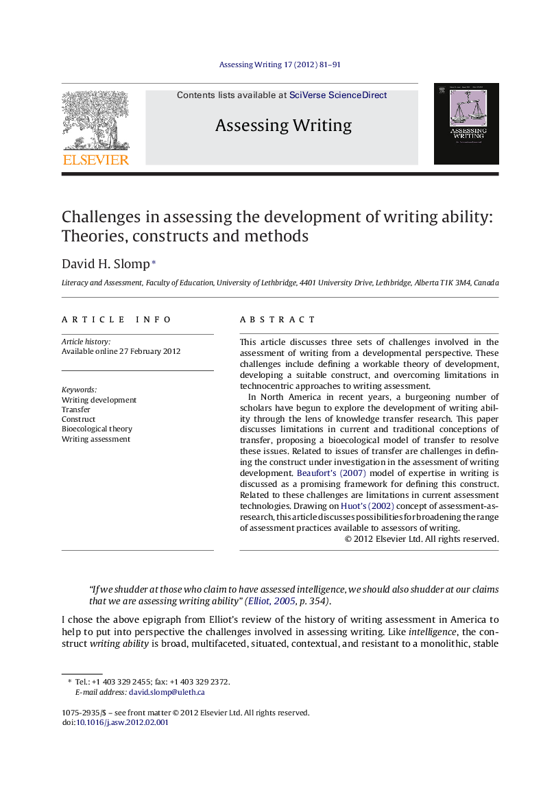 Challenges in assessing the development of writing ability: Theories, constructs and methods