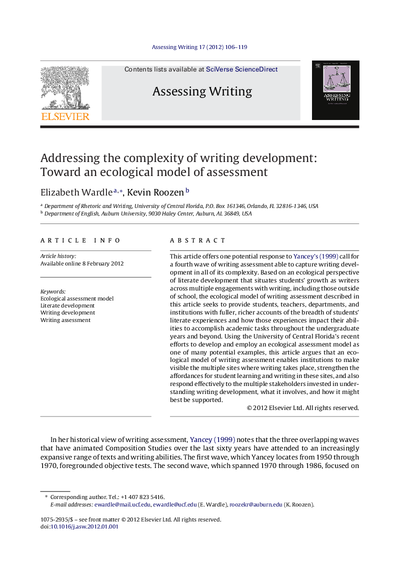 Addressing the complexity of writing development: Toward an ecological model of assessment