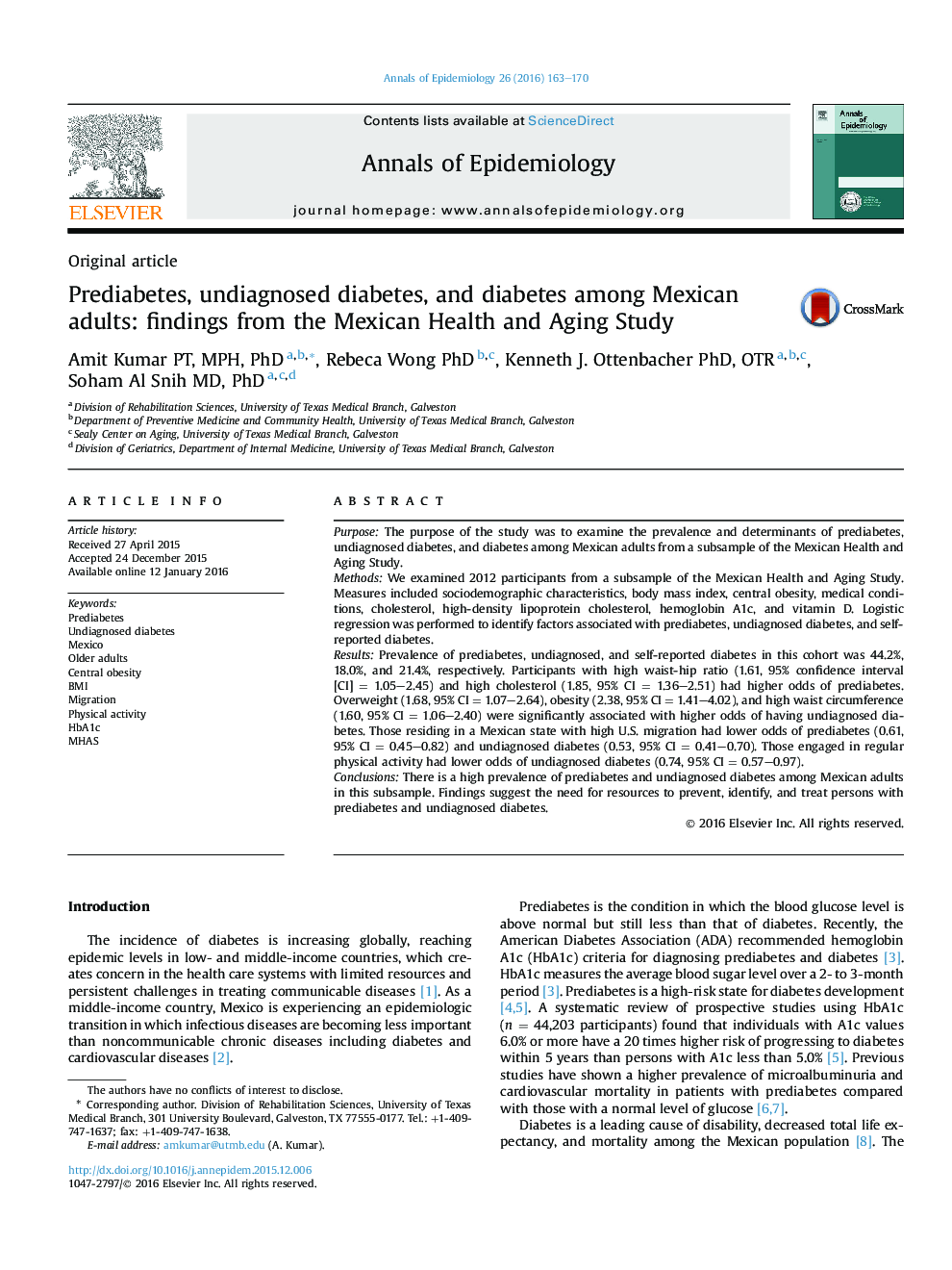 Prediabetes, undiagnosed diabetes, and diabetes among Mexican adults: findings from the Mexican Health and Aging Study 