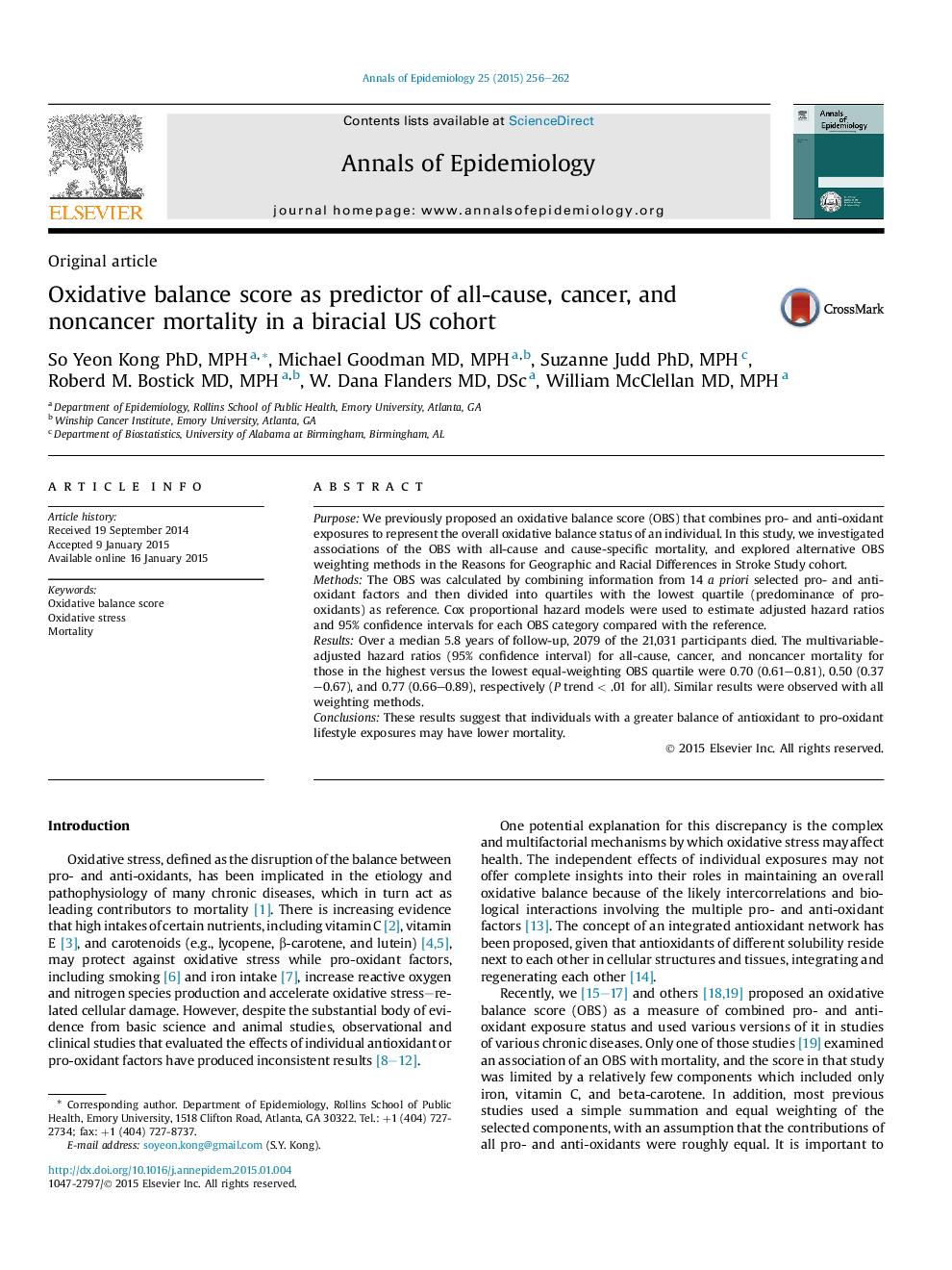 Oxidative balance score as predictor of all-cause, cancer, and noncancer mortality in a biracial US cohort