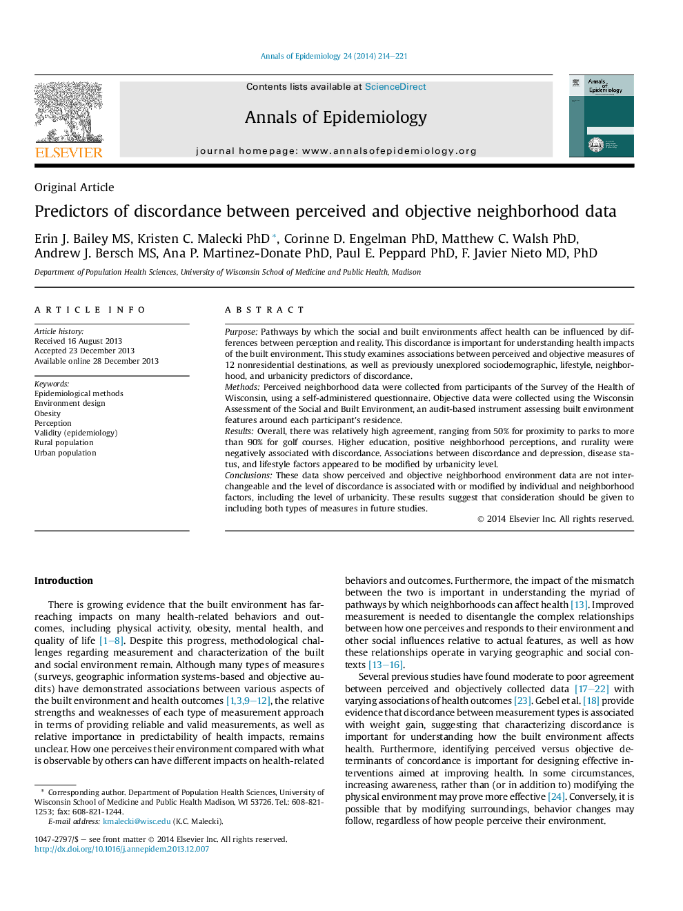 Predictors of discordance between perceived and objective neighborhood data