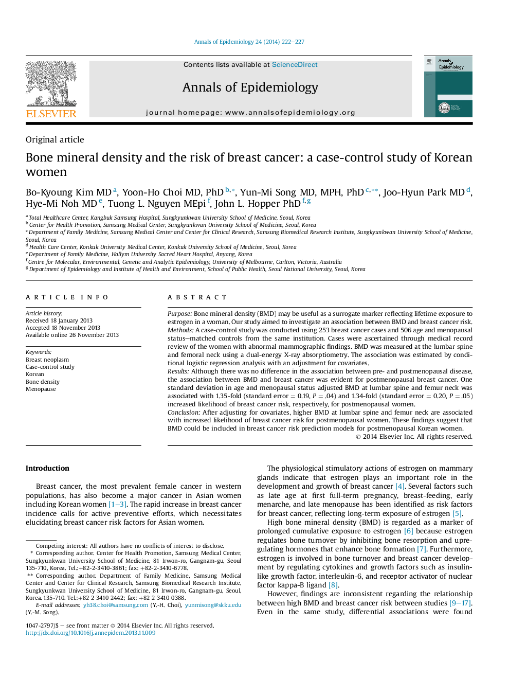 Bone mineral density and the risk of breast cancer: a case-control study of Korean women 