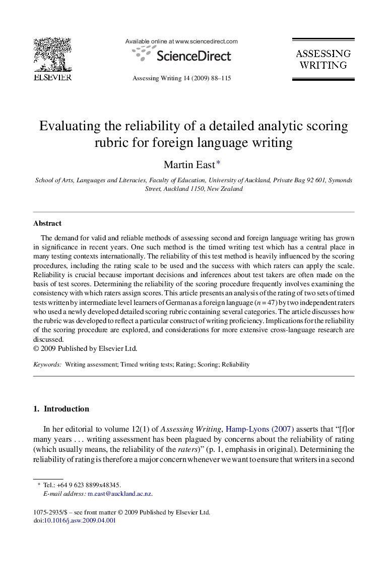 Evaluating the reliability of a detailed analytic scoring rubric for foreign language writing