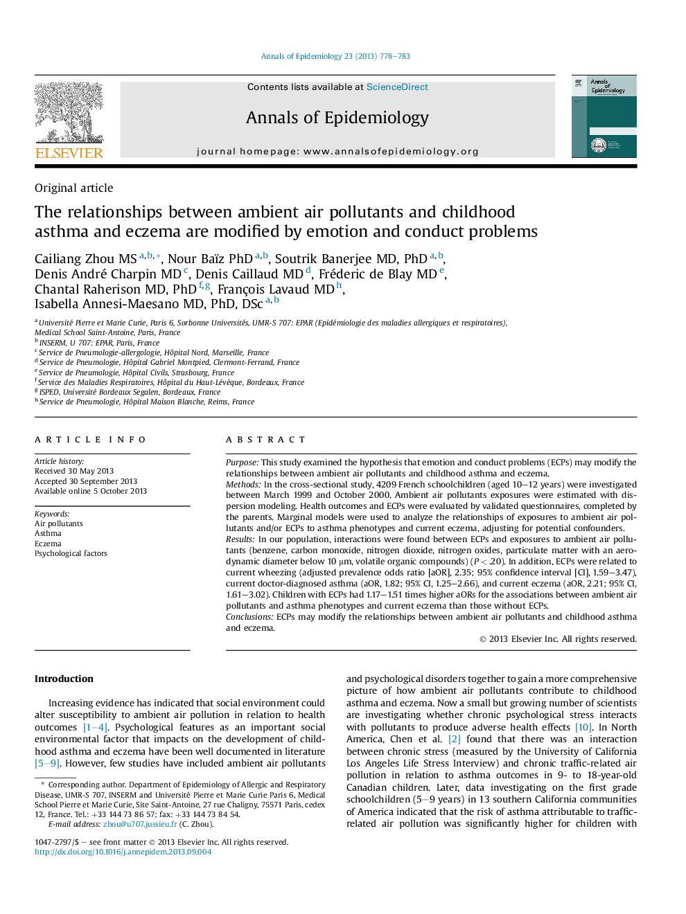 The relationships between ambient air pollutants and childhood asthma and eczema are modified by emotion and conduct problems