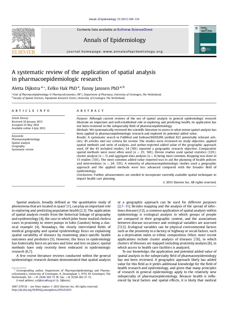 عکس صفحه اول مقاله: A systematic review of the application of spatial analysis in pharmacoepidemiologic research A systematic review of the application of spatial analysis in pharmacoepidemiologic research