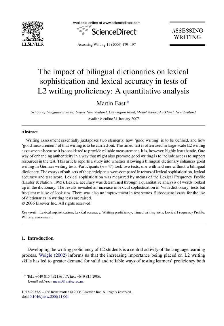 The impact of bilingual dictionaries on lexical sophistication and lexical accuracy in tests of L2 writing proficiency: A quantitative analysis