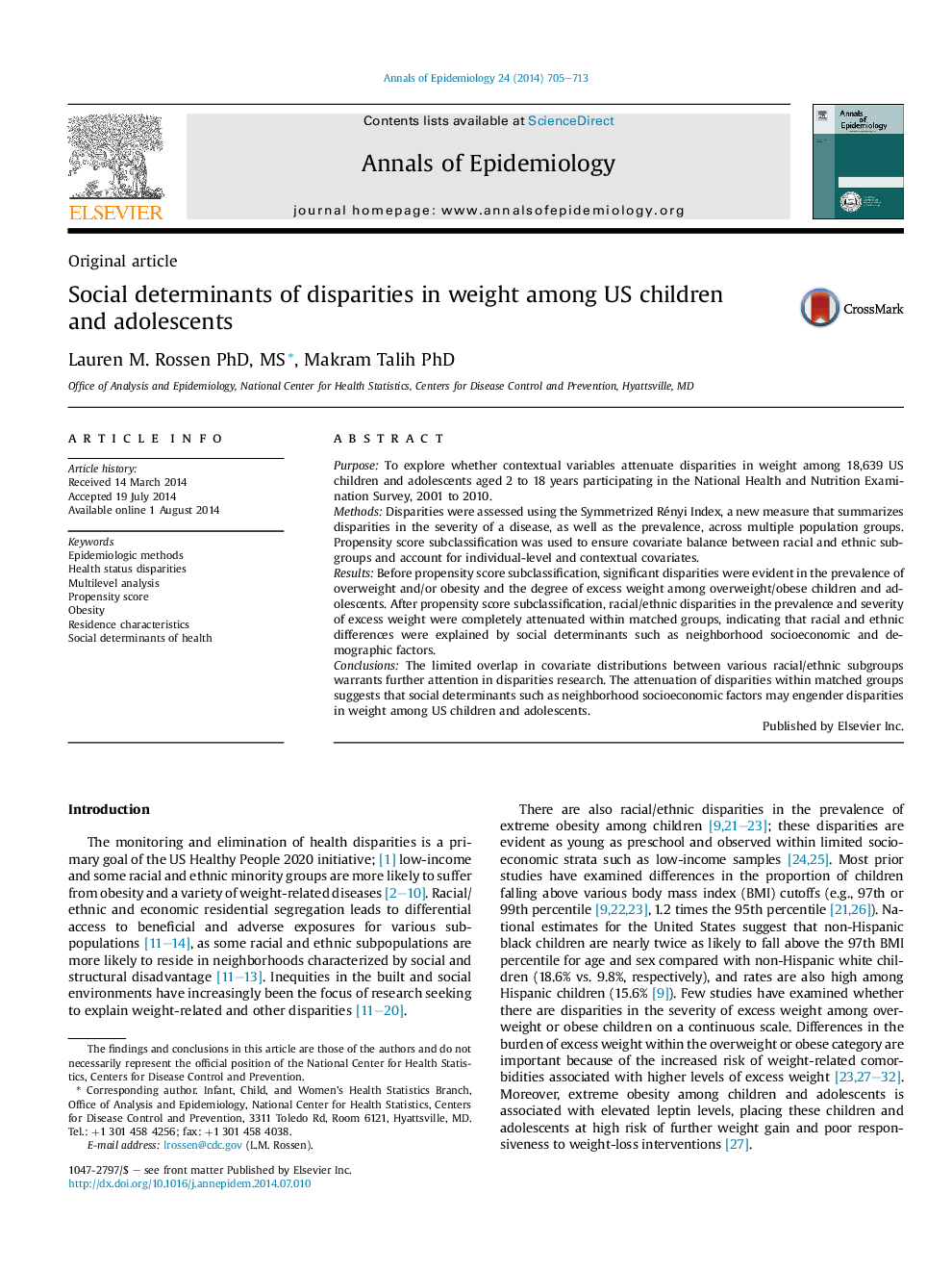 Social determinants of disparities in weight among US children and adolescents