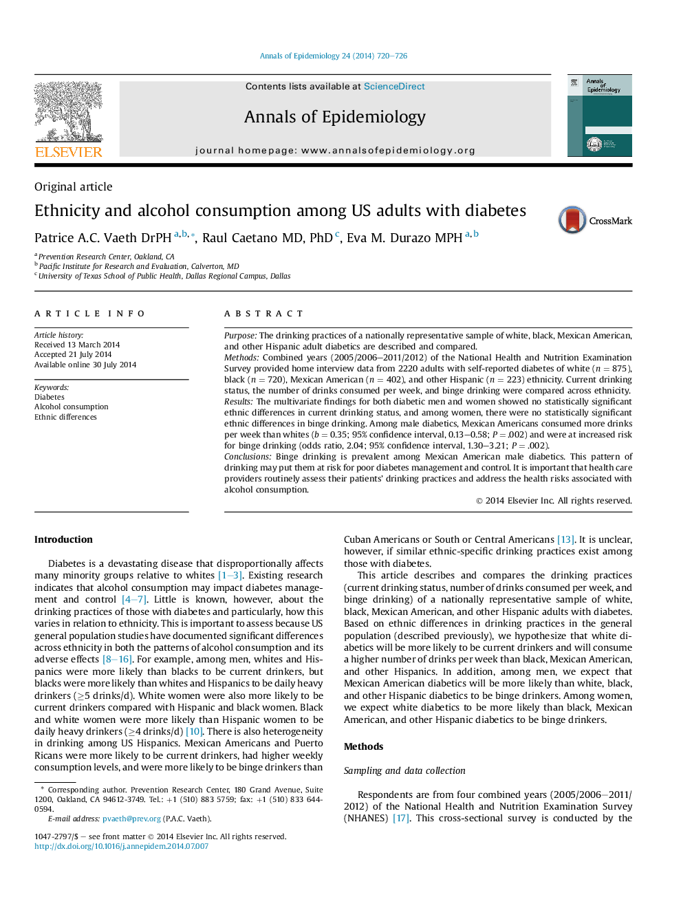 Ethnicity and alcohol consumption among US adults with diabetes