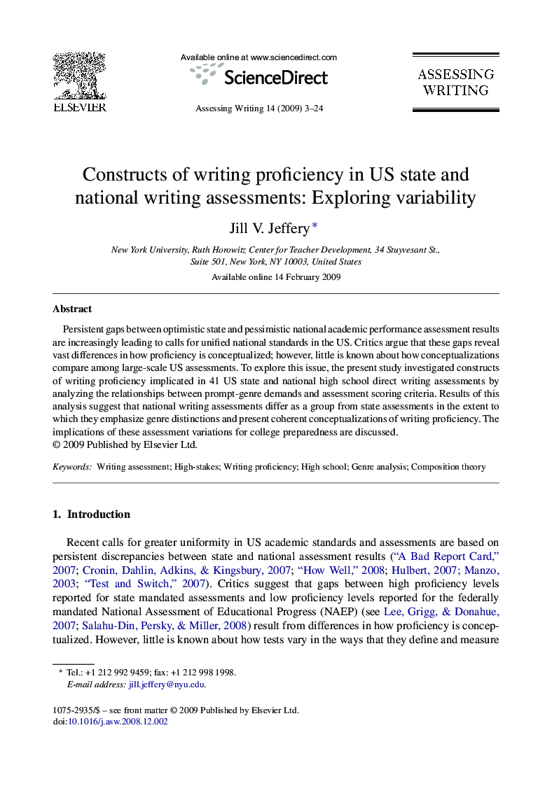 Constructs of writing proficiency in US state and national writing assessments: Exploring variability