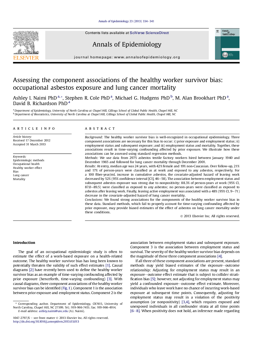 Assessing the component associations of the healthy worker survivor bias: occupational asbestos exposure and lung cancer mortality