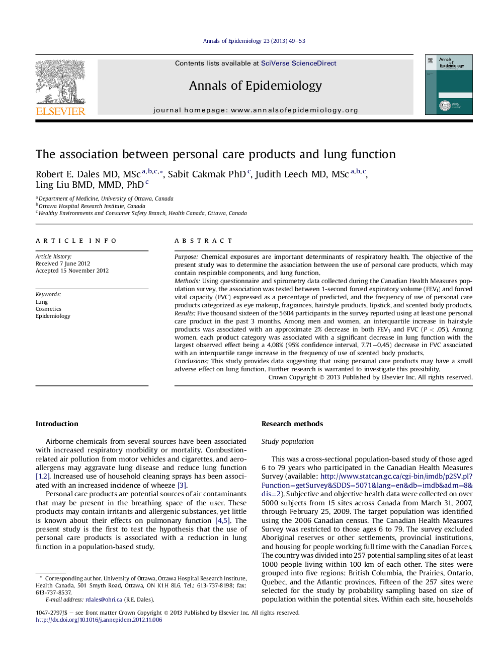 The association between personal care products and lung function