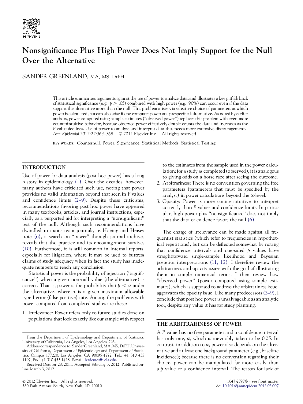 Nonsignificance Plus High Power Does Not Imply Support for the Null Over the Alternative