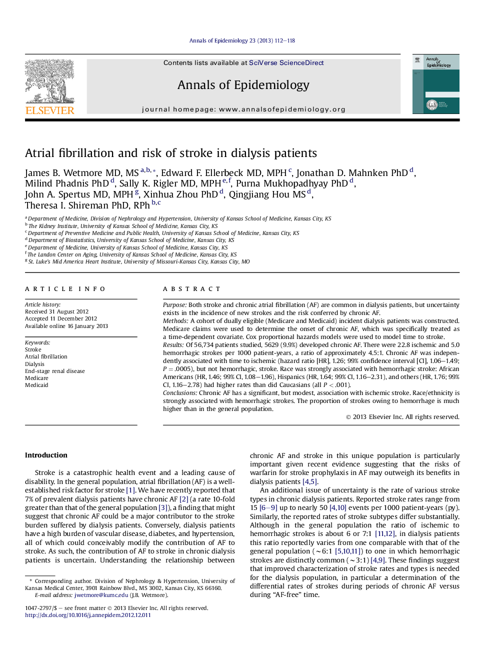 Atrial fibrillation and risk of stroke in dialysis patients