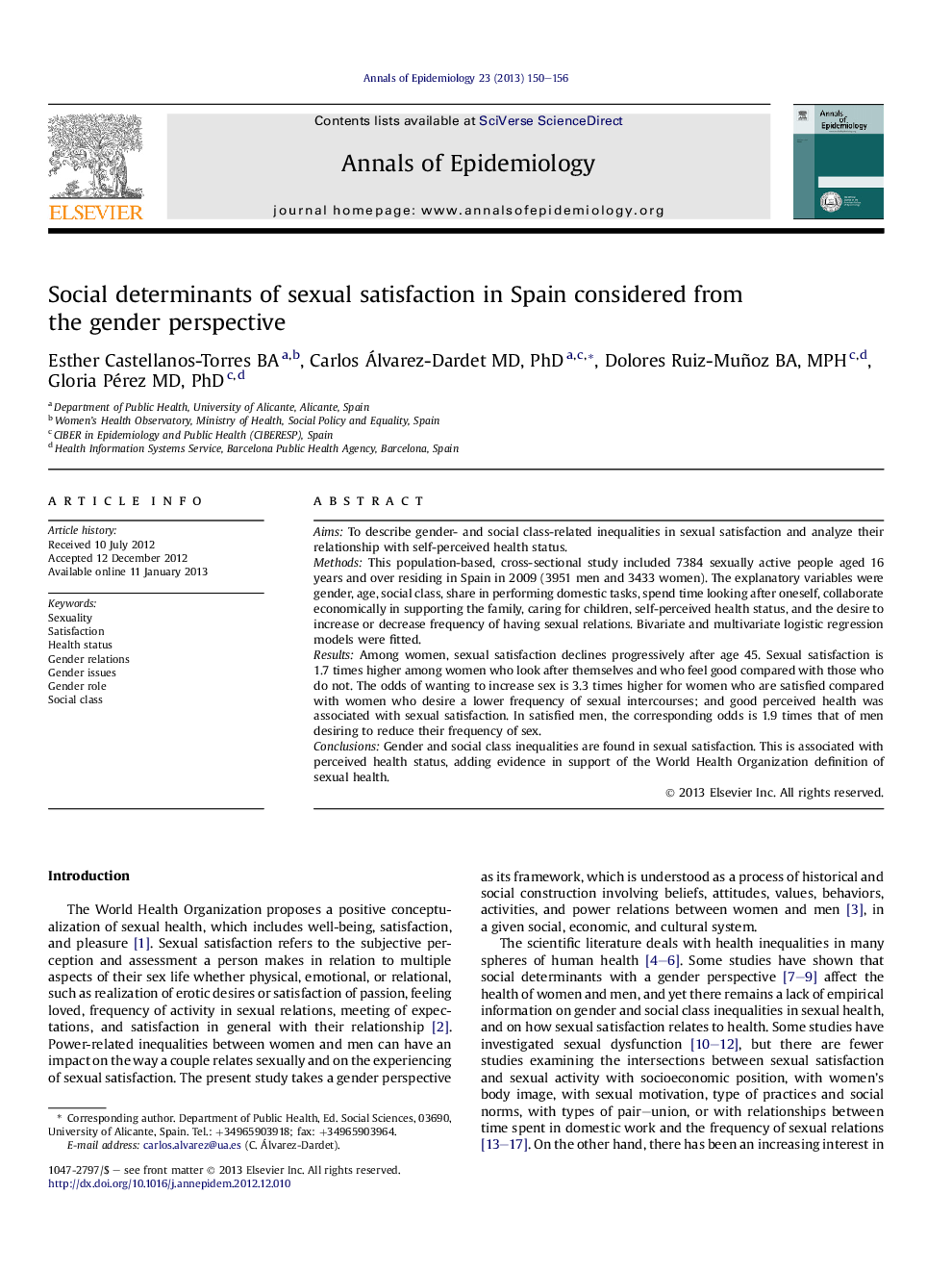 Social determinants of sexual satisfaction in Spain considered from the gender perspective