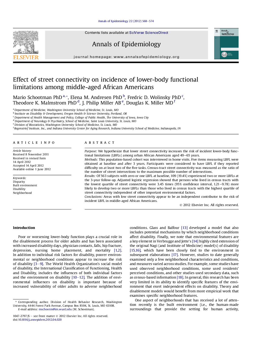 Effect of street connectivity on incidence of lower-body functional limitations among middle-aged African Americans