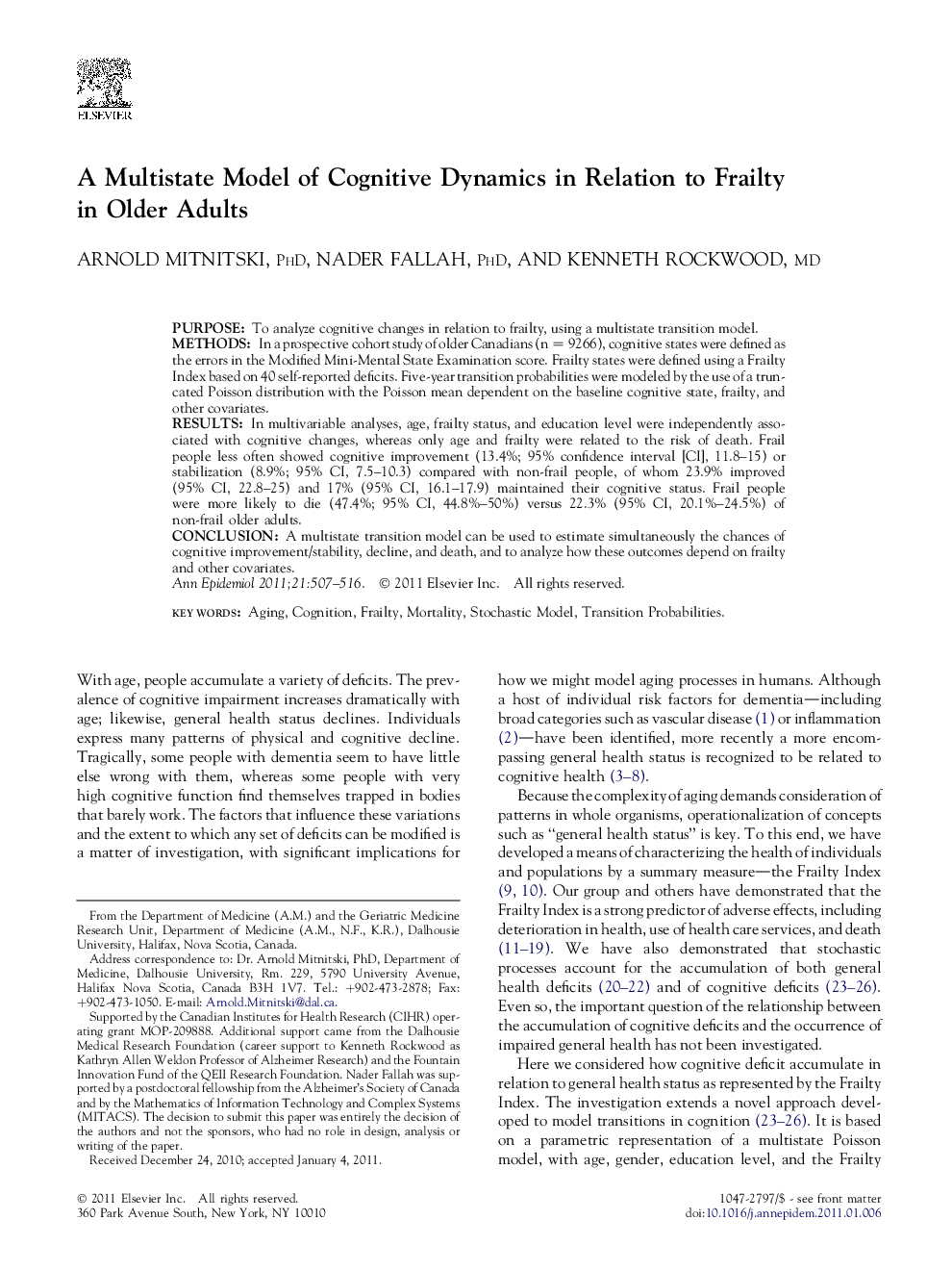 A Multistate Model of Cognitive Dynamics in Relation to Frailty in Older Adults 