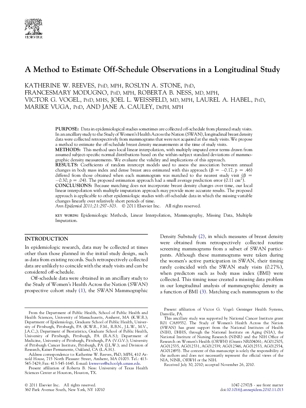 A Method to Estimate Off-Schedule Observations in a Longitudinal Study 