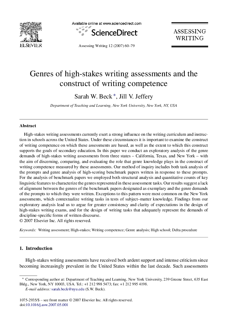 Genres of high-stakes writing assessments and the construct of writing competence