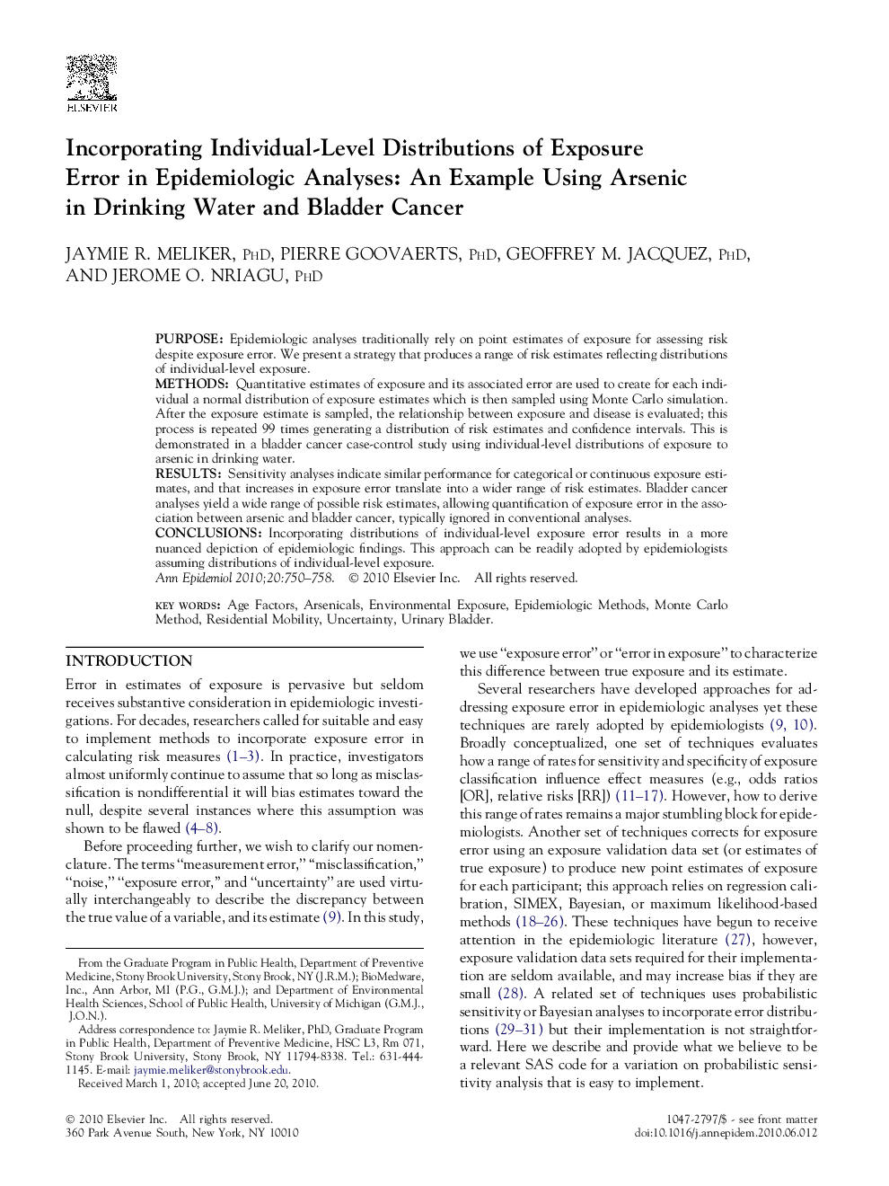 Incorporating Individual-Level Distributions of Exposure Error in Epidemiologic Analyses: An Example Using Arsenic in Drinking Water and Bladder Cancer