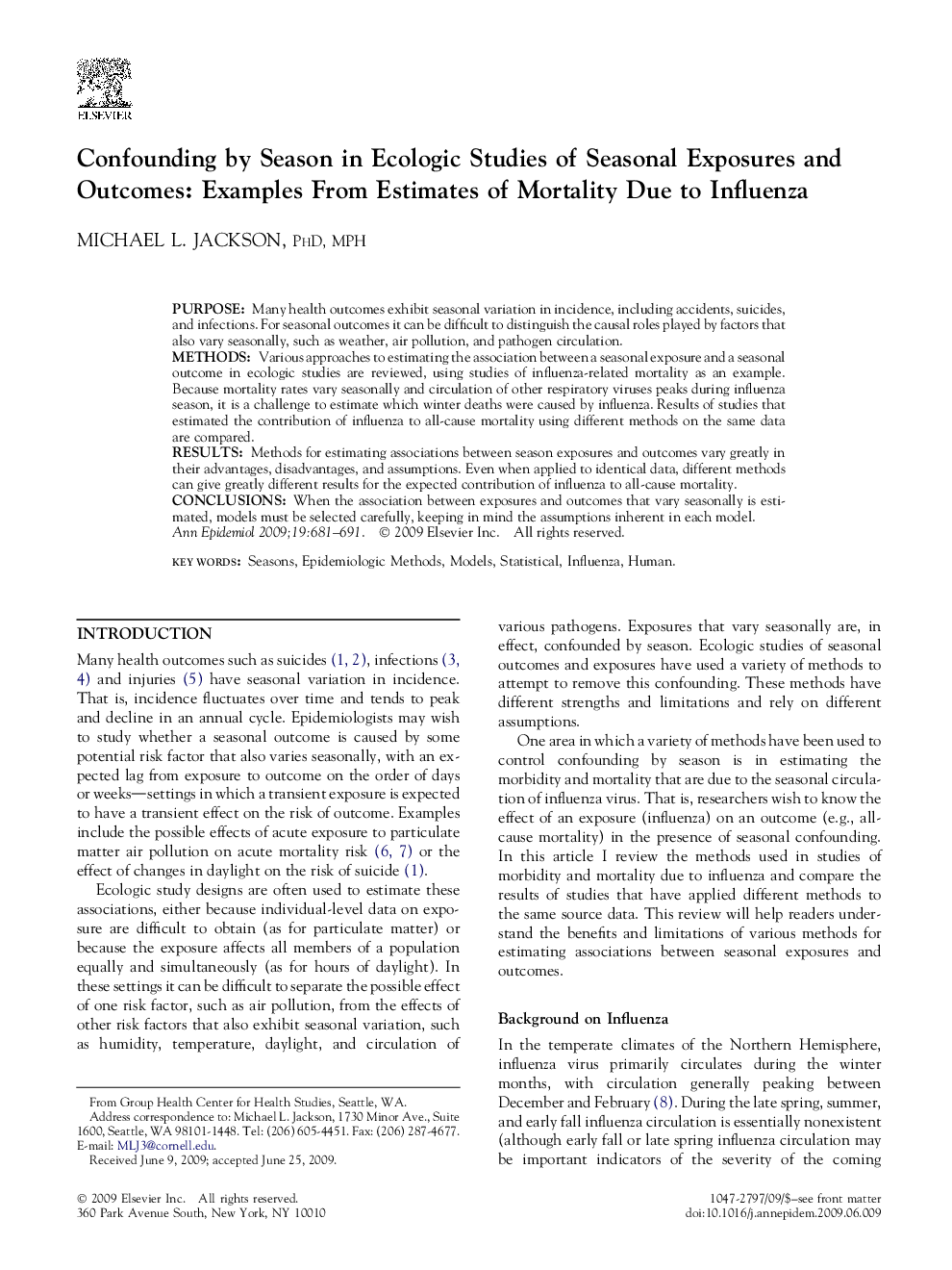 Confounding by Season in Ecologic Studies of Seasonal Exposures and Outcomes: Examples From Estimates of Mortality Due to Influenza