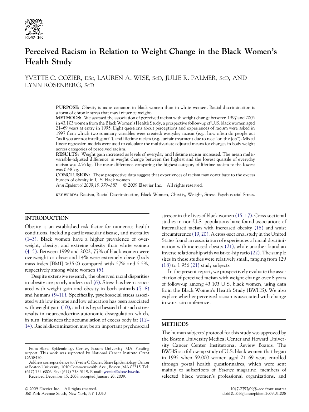 Perceived Racism in Relation to Weight Change in the Black Women's Health Study