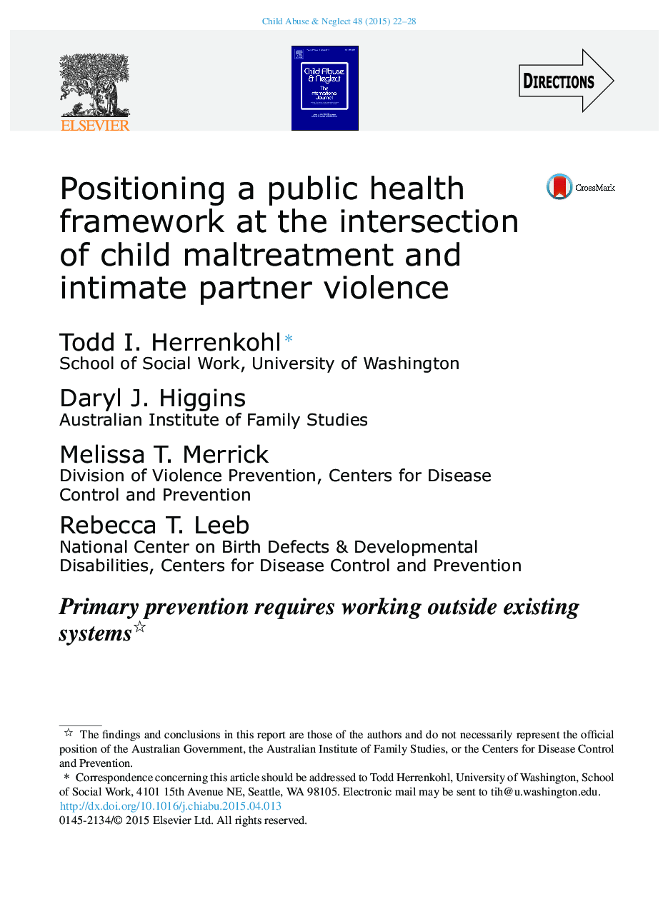 Positioning a public health framework at the intersection of child maltreatment and intimate partner violence