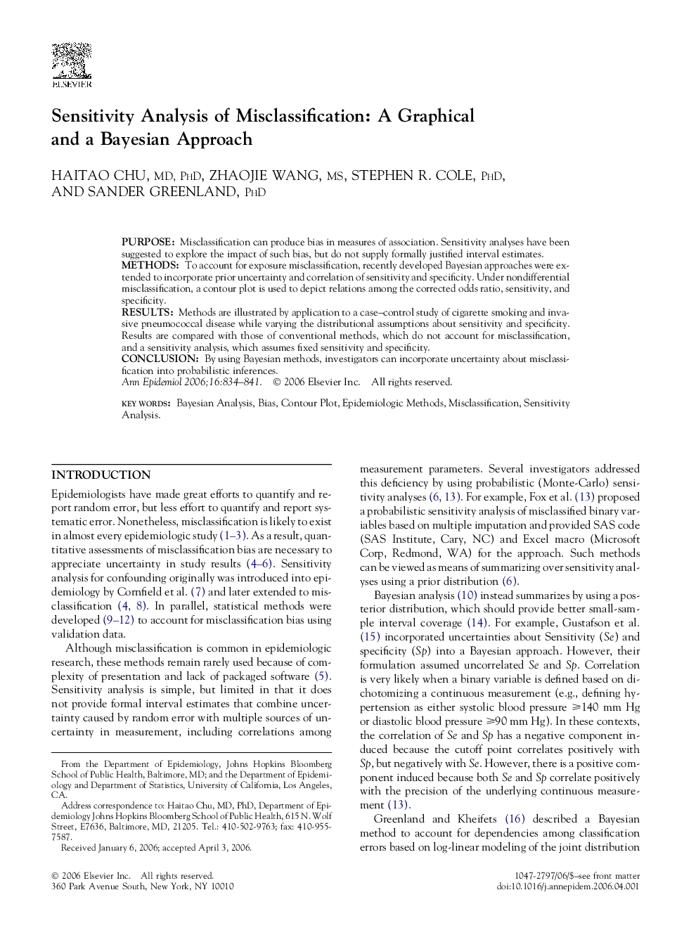 Sensitivity Analysis of Misclassification: A Graphical and a Bayesian Approach