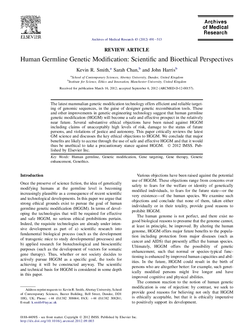 Human Germline Genetic Modification: Scientific and Bioethical Perspectives