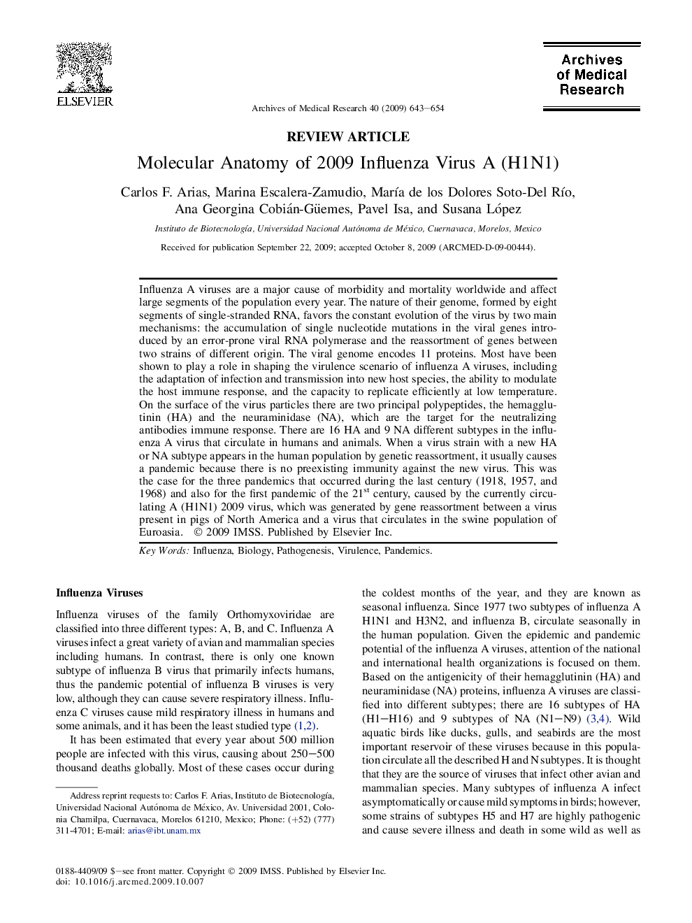 Molecular Anatomy of 2009 Influenza Virus A (H1N1)