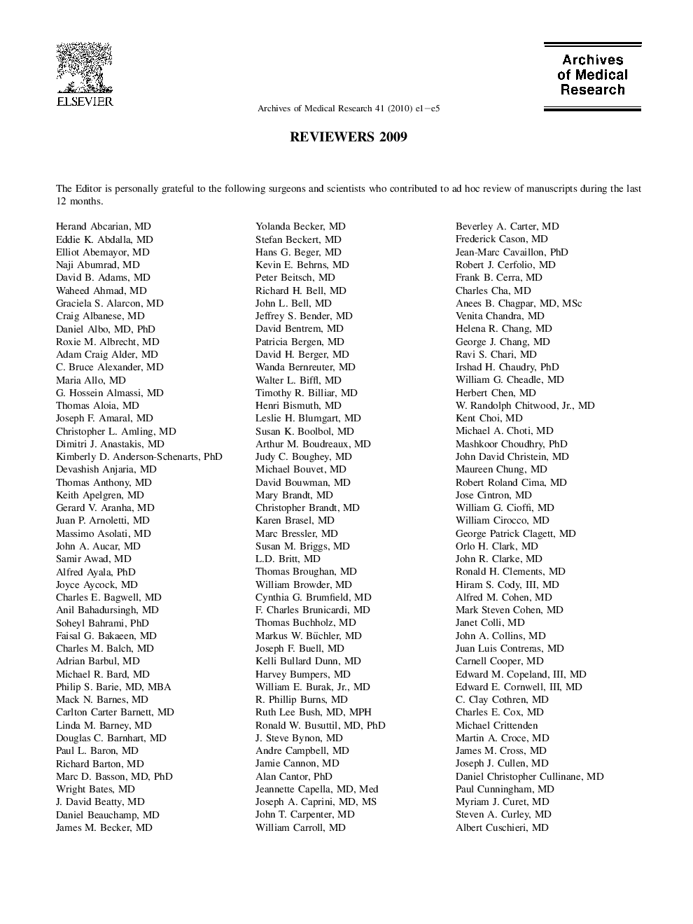 Reviewers 2009