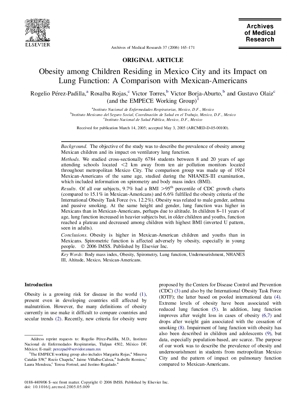 Obesity among Children Residing in Mexico City and its Impact on Lung Function: A Comparison with Mexican-Americans