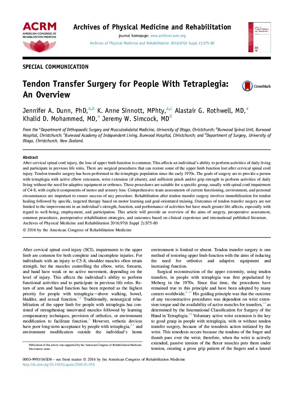 Tendon Transfer Surgery for People With Tetraplegia: An Overview 