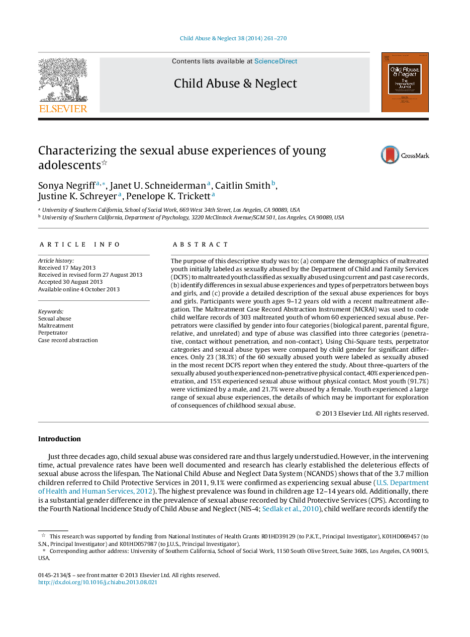 Characterizing the sexual abuse experiences of young adolescents 