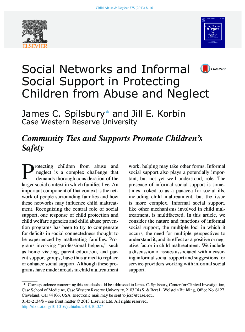 Social Networks and Informal Social Support in Protecting Children from Abuse and Neglect