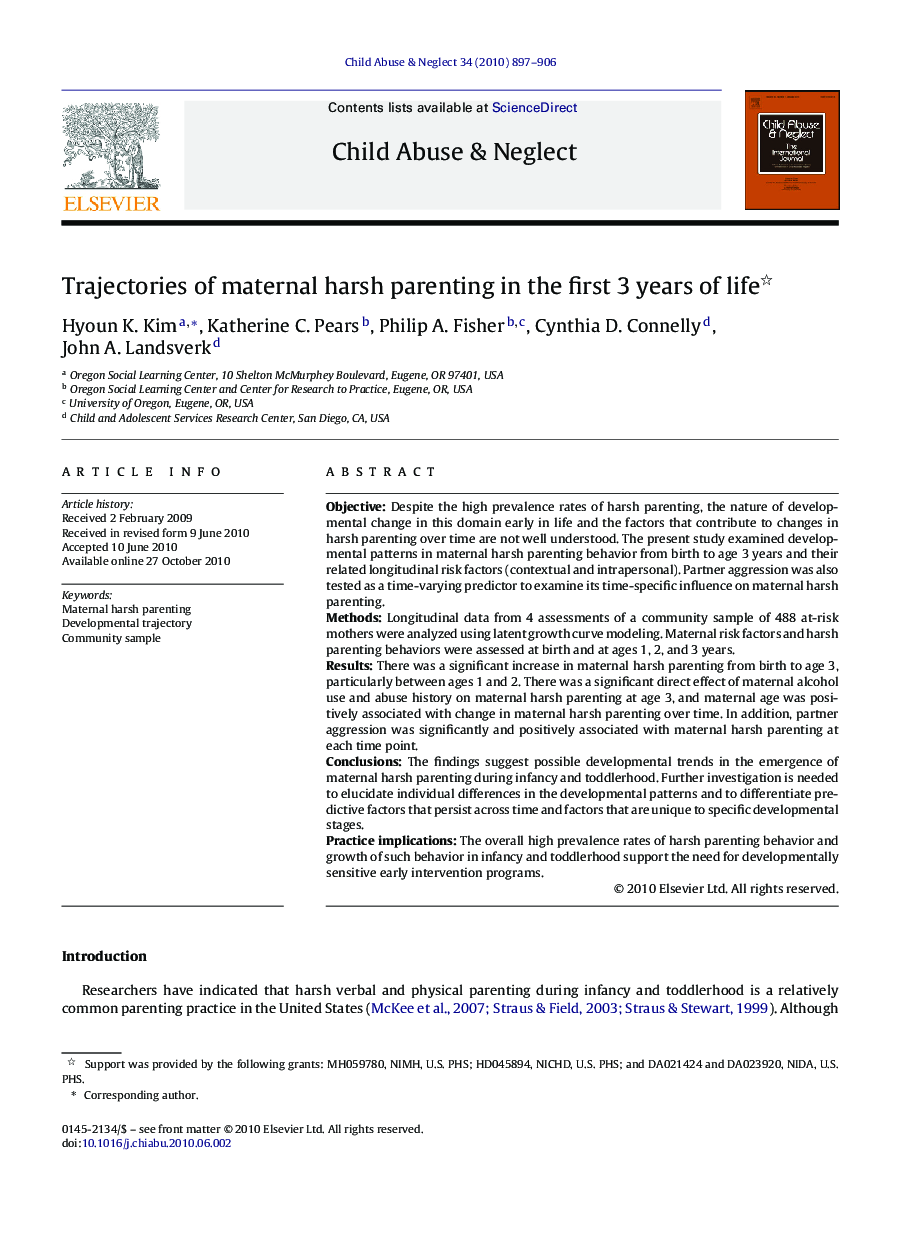 Trajectories of maternal harsh parenting in the first 3 years of life 