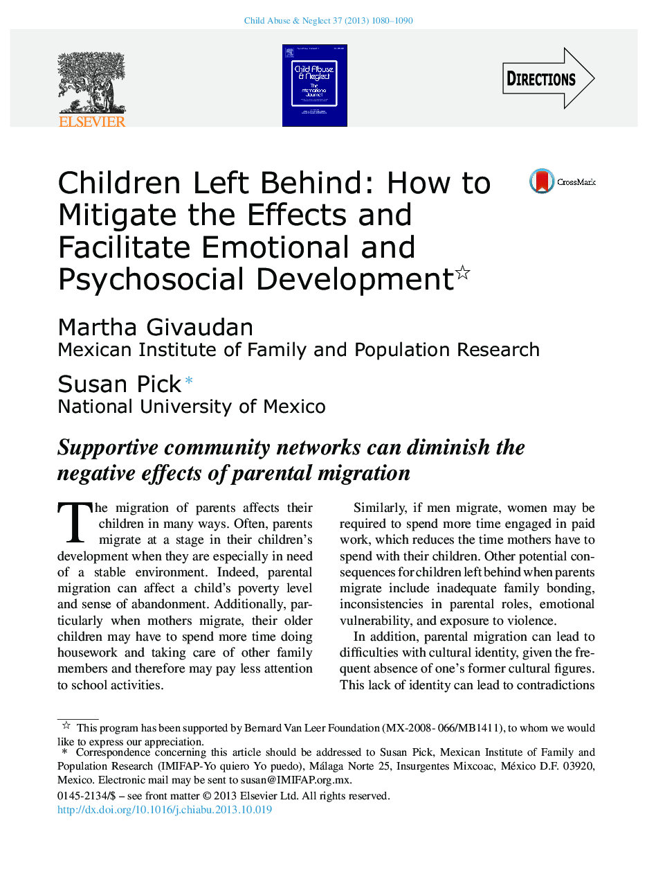 Children Left Behind: How to Mitigate the Effects and Facilitate Emotional and Psychosocial Development