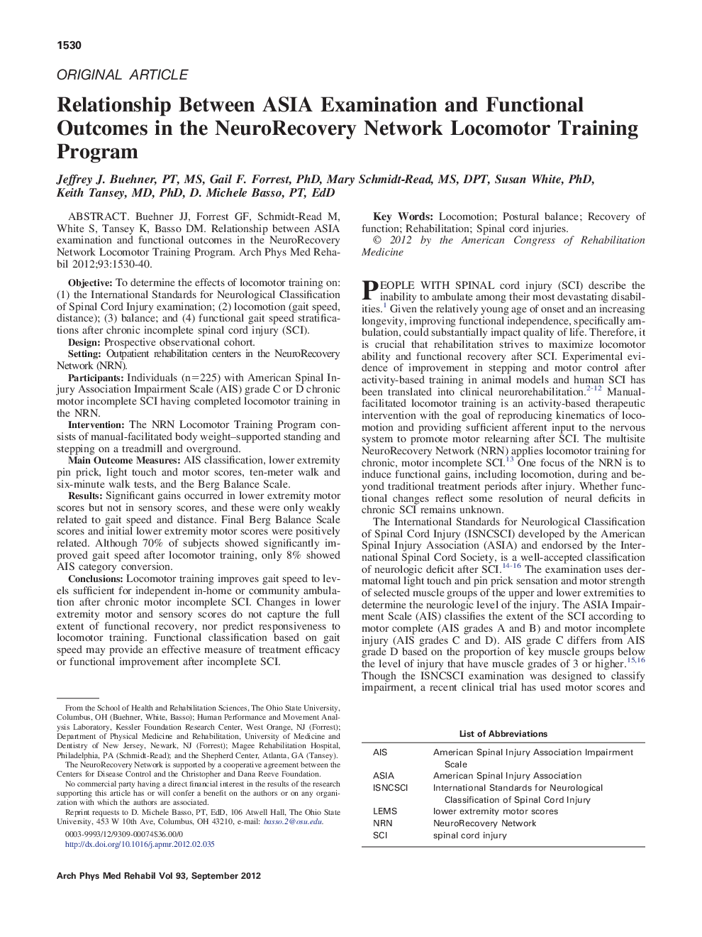 Relationship Between ASIA Examination and Functional Outcomes in the NeuroRecovery Network Locomotor Training Program 