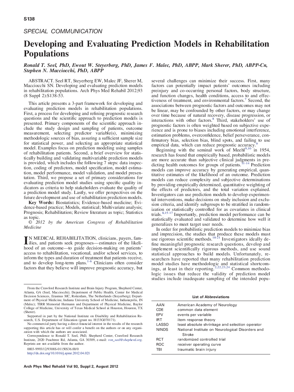 Developing and Evaluating Prediction Models in Rehabilitation Populations