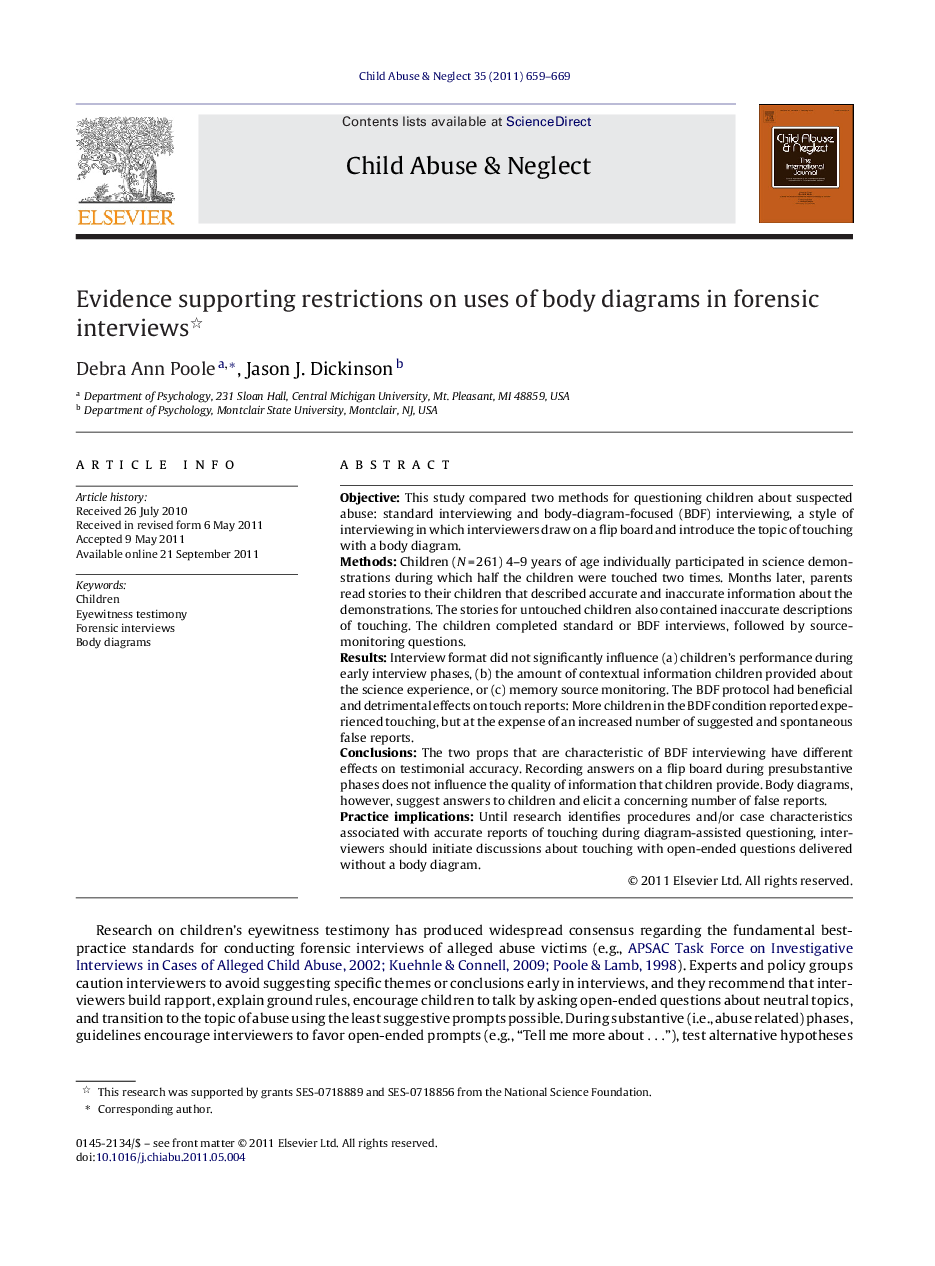 Evidence supporting restrictions on uses of body diagrams in forensic interviews 