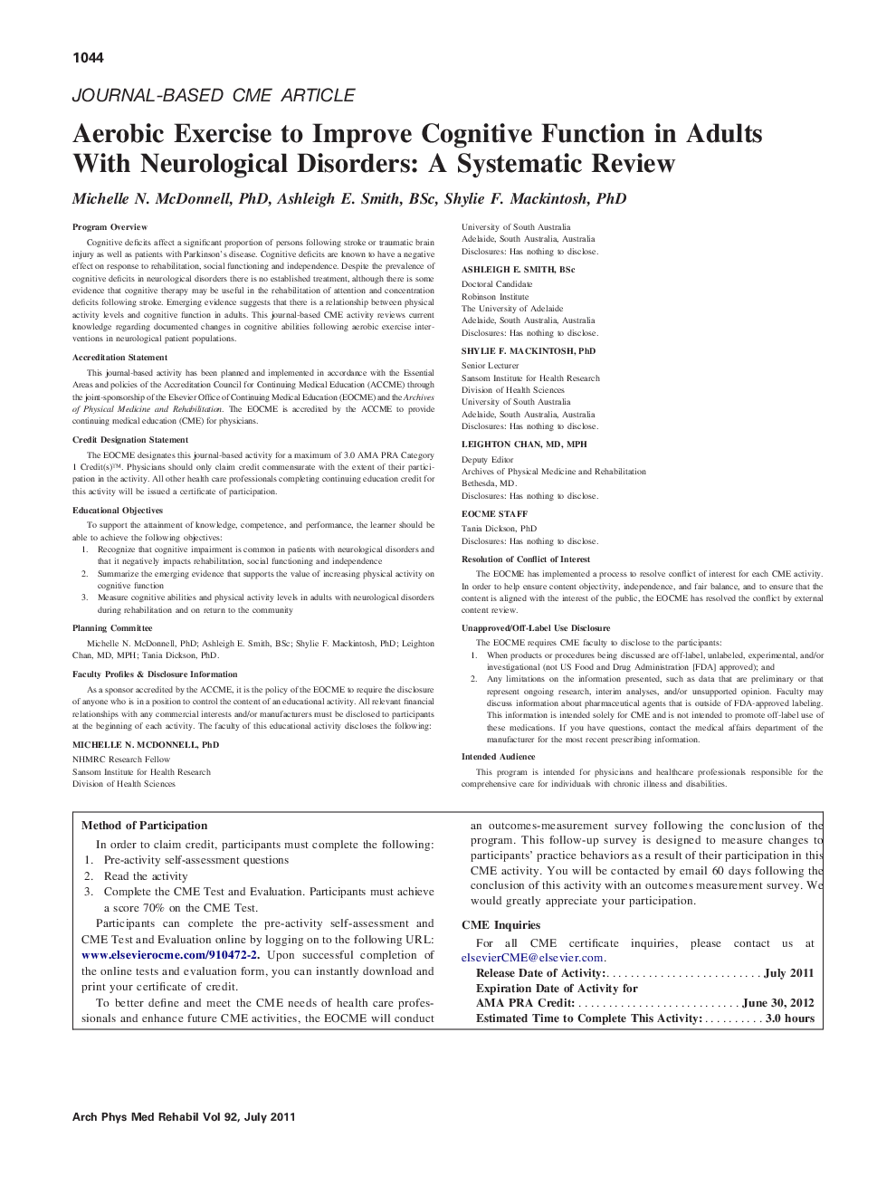 Aerobic Exercise to Improve Cognitive Function in Adults With Neurological Disorders: A Systematic Review 