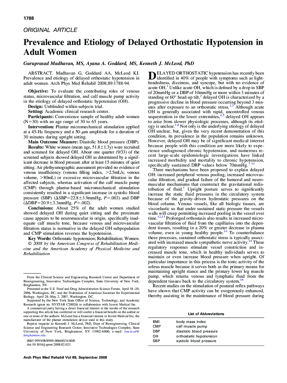 Prevalence and Etiology of Delayed Orthostatic Hypotension in Adult Women 