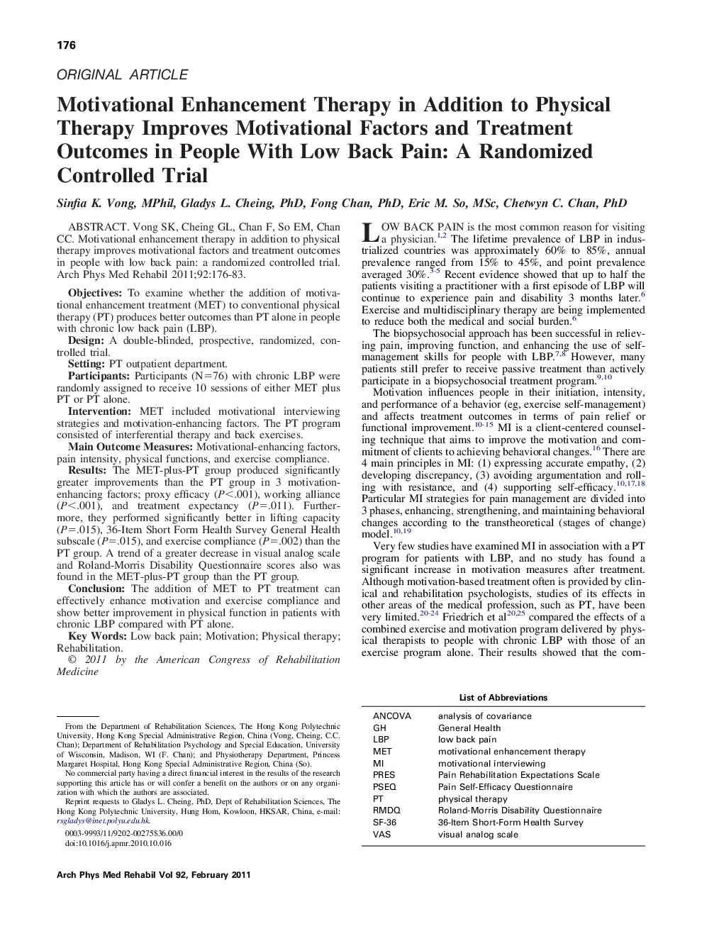 Motivational Enhancement Therapy in Addition to Physical Therapy Improves Motivational Factors and Treatment Outcomes in People With Low Back Pain: A Randomized Controlled Trial 