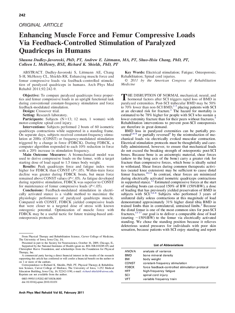 Enhancing Muscle Force and Femur Compressive Loads Via Feedback-Controlled Stimulation of Paralyzed Quadriceps in Humans 