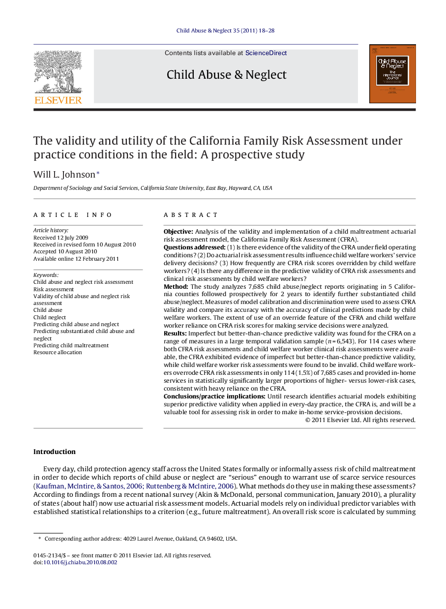 The validity and utility of the California Family Risk Assessment under practice conditions in the field: A prospective study