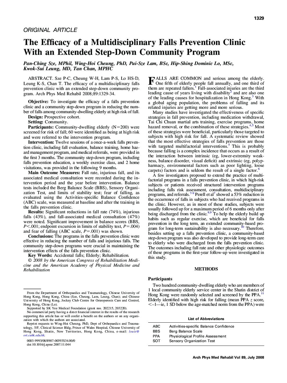 The Efficacy of a Multidisciplinary Falls Prevention Clinic With an Extended Step-Down Community Program 